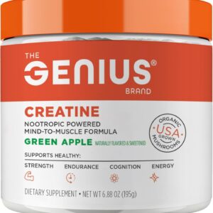 Genius Micronized Creatine Monohydrate Powder, Post Workout Supplement, Green Apple – 100% Naturally Flavored & Sweetened – Supports Muscle Building, Cellular Energy & Cognitive Function – 195g