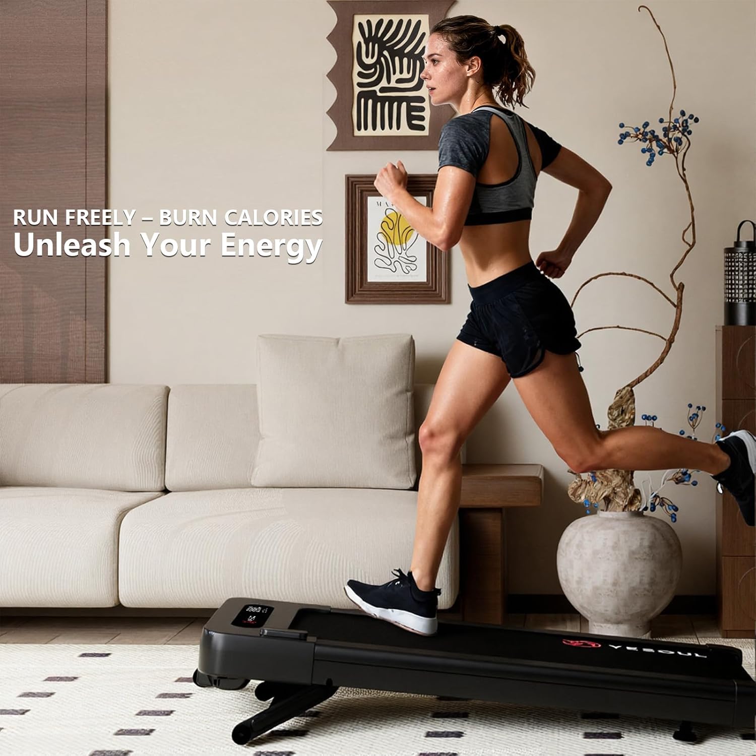 Yesoul Walking Pad Treadmill with 10% Auto Incline, Under Desk Treadmill for Home Walking, Hiking & Running, 300lbs Capacity, Smart App Scenic Routes & Live Classes, Remote & LED Display - Image 4