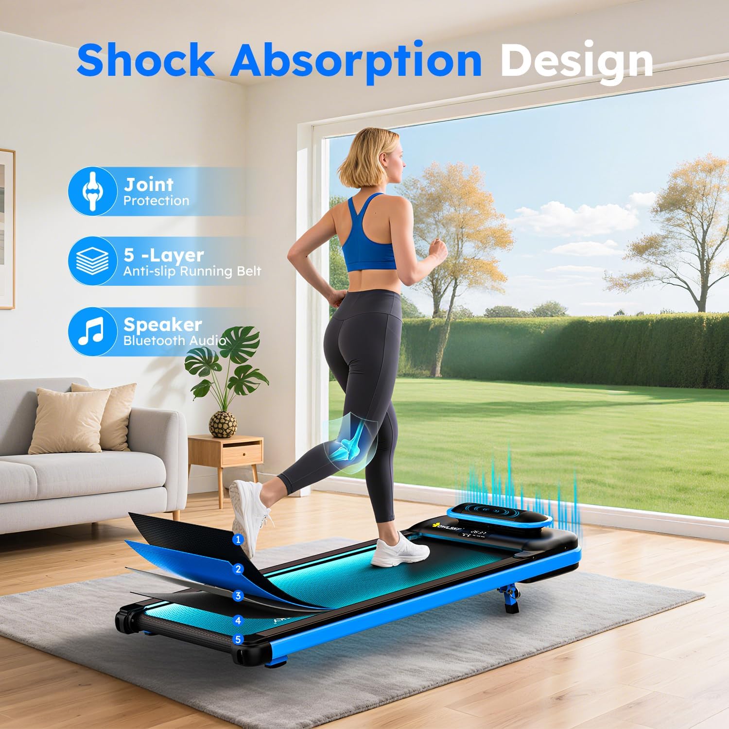 OWLSKY Walking Pad, 3 in 1 Under Desk Treadmill with Incline for Home Office, Bluetooth Speaker Walking Treadmill, 2.5 HP Low Noise, with Remote Control, LED Display - Image 4