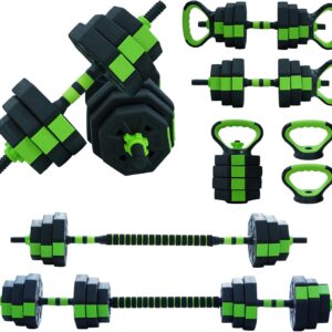4-in-1 Adjustable Dumbbell Set, 44 LBS Free Weight Set with Dumbbell, Barbell, Kettlebell, Push Up Stand Options, Home Gym Fitness Workout Equipment for Men Women
