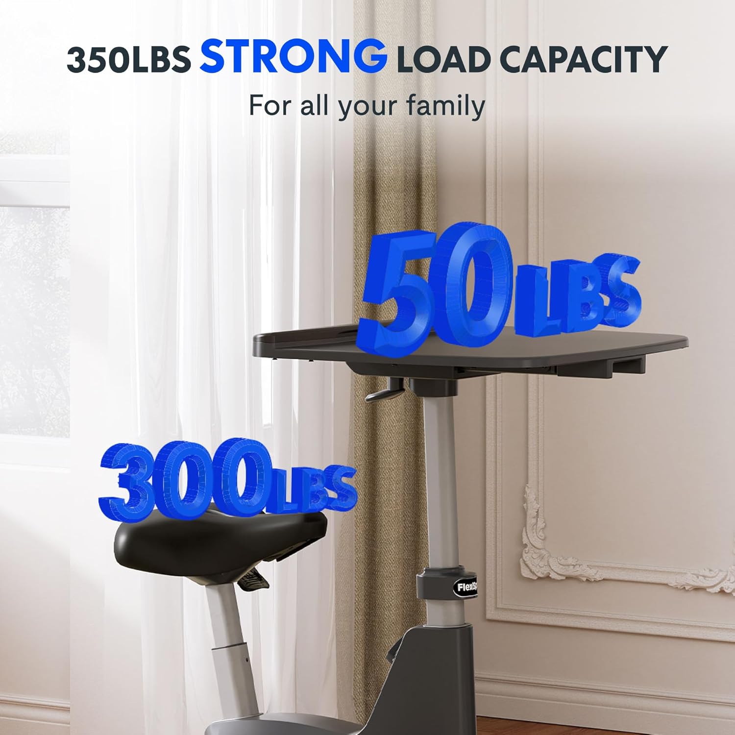 FLEXISPOT Exercise Bike with 2D Desktop, Space Saving Under Desk Bike with Removable Desk, Stationary Bikes Indoor Bikes with 300LBS Heavy Duty 8-Level Resistance Flywheel Optional LCD, V9PRO/V9MAX - Image 7