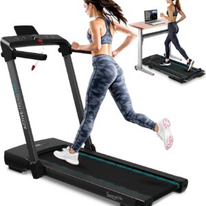 SereneLife Walking Pad Treadmill with Remote Control, 0.6 – 8.7 MPH Smart Speed Control, Walking Mat, Under Desk Treadmill for Home Office, Shock Absorption, App Support, 265lbs Limit