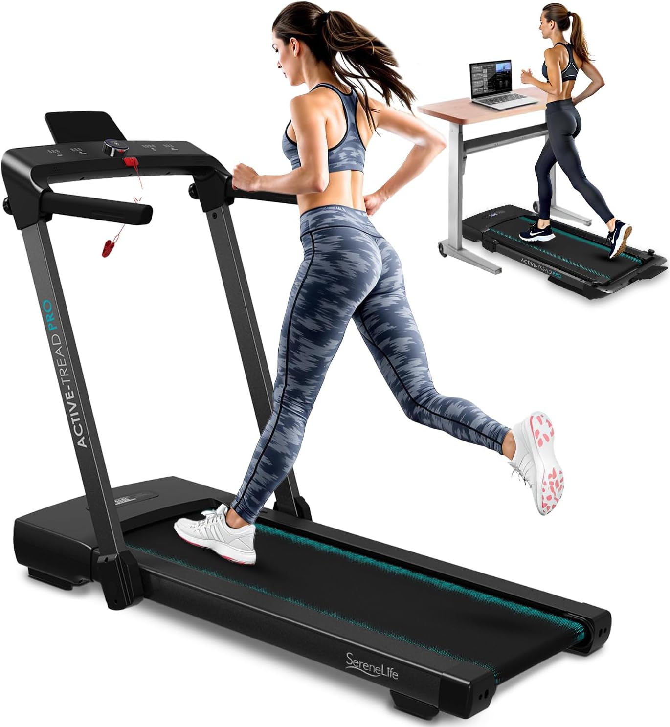 SereneLife Walking Pad Treadmill with Remote Control, 0.6 – 8.7 MPH Smart Speed Control, Walking Mat, Under Desk Treadmill for Home Office, Shock Absorption, App Support, 265lbs Limit