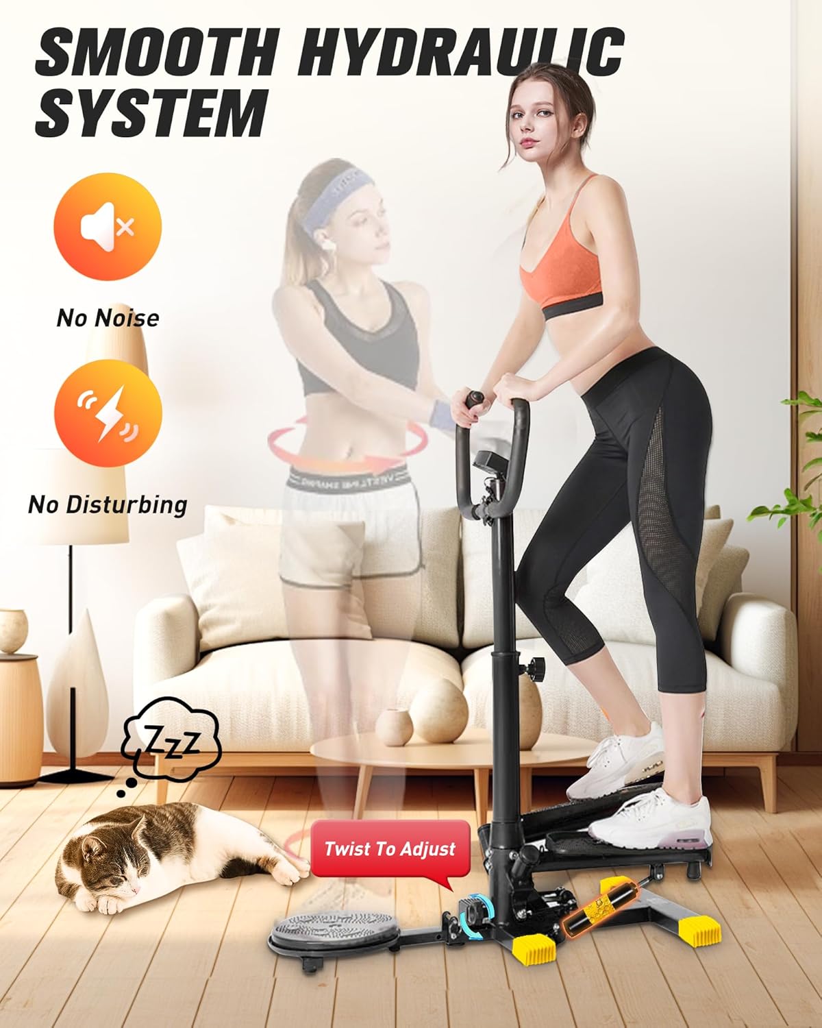 Wonderful Day Stair Steppers for Exercise at Home, Twist Stair Stepper Machine with Resistance Bands, LCD Monitor,300 lbs Loading Capacity - Image 4
