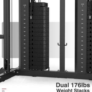 DONOW Smith Machine with Weight Stacks Home Gym Sytem Power Cage Squat Rack Dual Cable Crossover Machine All in One