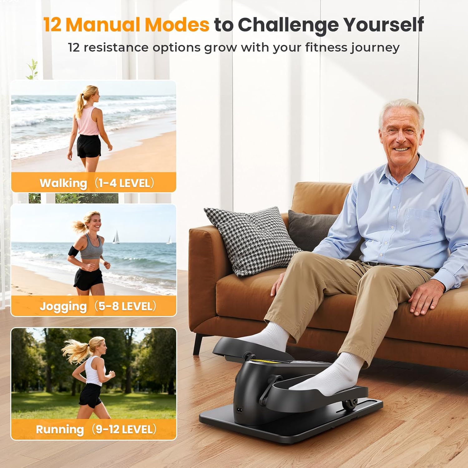 Under Desk Elliptical Machine, Ellipse Leg Exerciser as Seen on TV for Seniors with Remote Control & 12 Manual & Auto Mode, Low-Impact Quiet Portable Electric Seated Pedal Exerciser for Home Office - Image 4