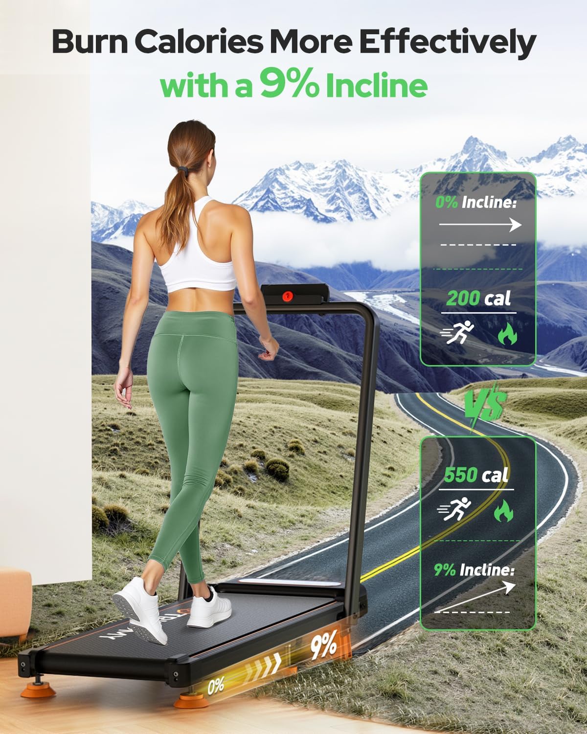 Walking Pad Treadmill with Incline, Upgraded 3.5HP Walking Pad with Handle Bar, 350Lbs Foldable Portable Treadmills for Home Office, 4 in 1 Under Desk Treadmill with Remote Control & APP, LED Display - Image 2