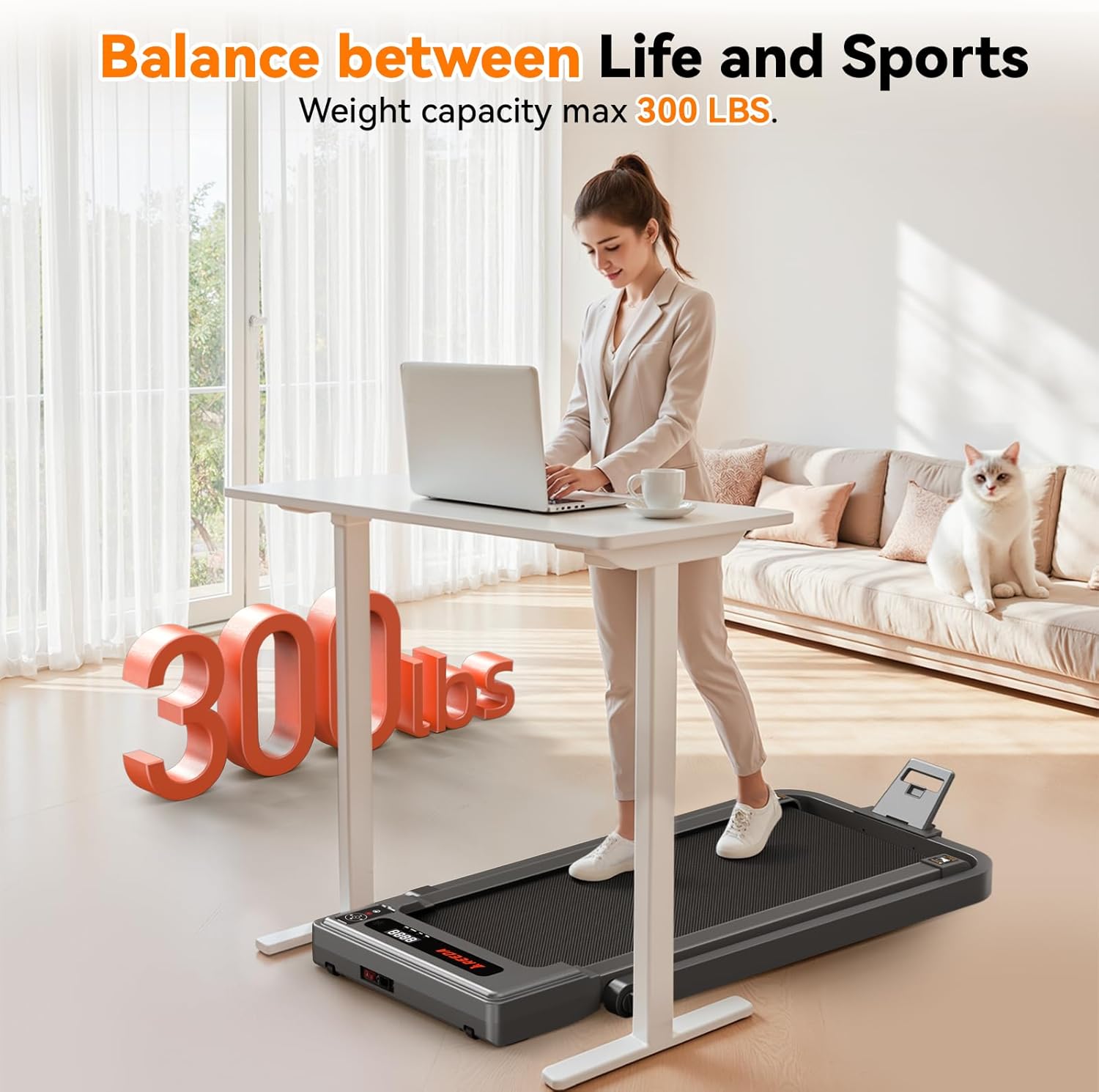 FYC Portable Electric Treadmill for Home - Folding Compact Running Machine, 2.5HP Foldable Walking Pad, 300lbs Capacity, 15" Wide Running Belt, Remote Control, LED Display for Home/Office (Black) - Image 6