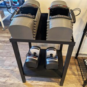 Black Heavy Duty Adjustable Dumbbell Stand & Kettlebell Stand – Adjustable Dumbbell Weight Rack, Weight Stand for Dumbbells, Weight Rack for Home Gym with Non-Slip Base, Anti-Tip Safety & Space-Saving Design