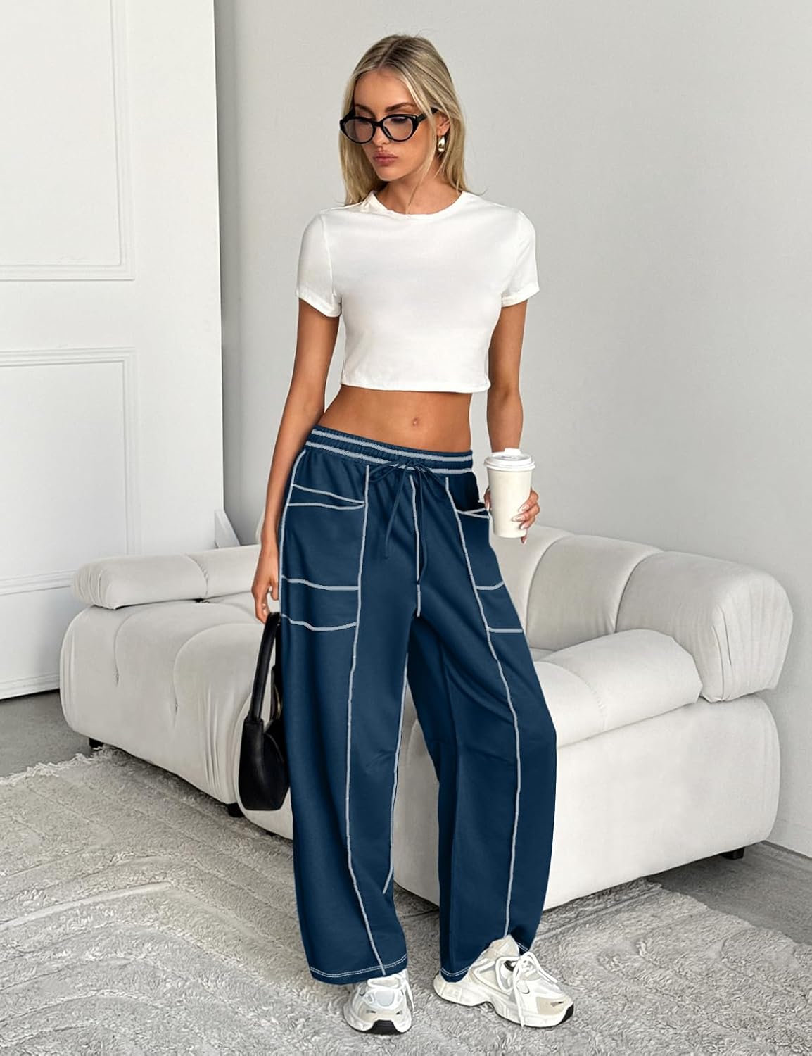 UNIANKIYA Womens Barrel Sweatpants Baggy Pants Wide Leg Sweat Pants Lounge Trousers with Pockets Casual Fall Clothes - Image 5