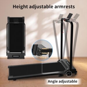 Foldable Treadmill with Manual Incline, 6.2 MPH Compact for Home Use, Features LED Monitor and Safety Stop Key, Adjustable Arms for Small Spaces, 300LBS Load，Running Pad,Walking Pad with Handle Bar.