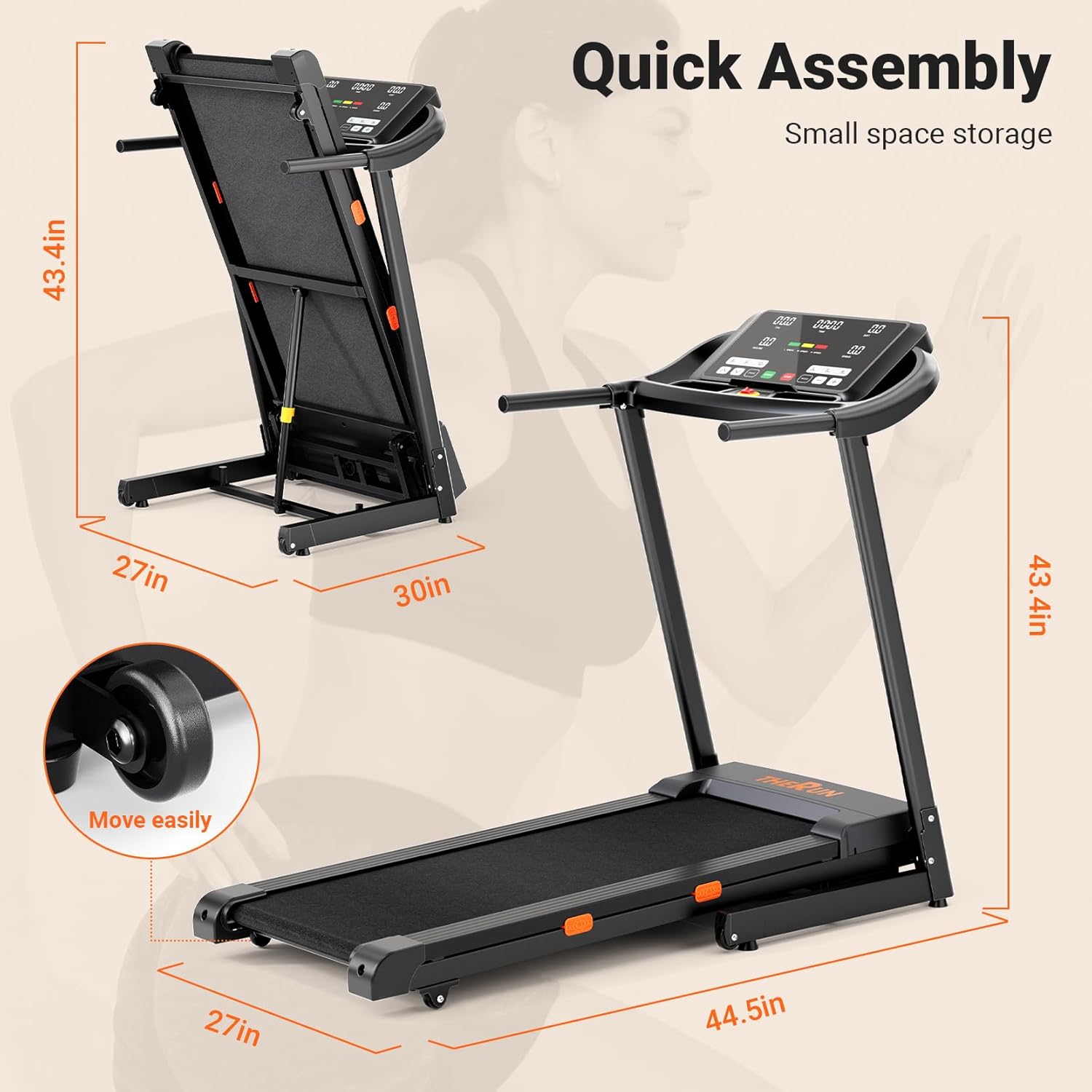 THERUN Incline Treadmill for Running and Walking, 300 lbs Weight Capacity, Wide Belt, 3.0 HP, 18" LED Screen, 2 Layers Shock-Absorbing - Image 2