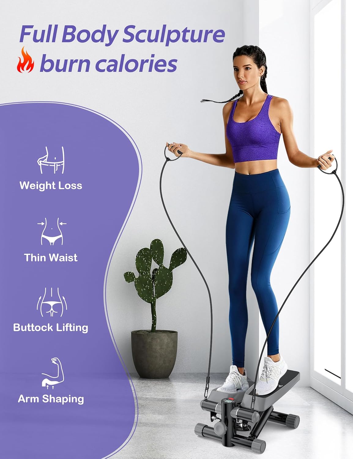 Amicus Mini Stepper with Handlebar for Exercise, Stair Stepper with Resistance Band, Hydraulic Fitness Stepper Machine for Home, 330lbs Weight Capacity - Image 3