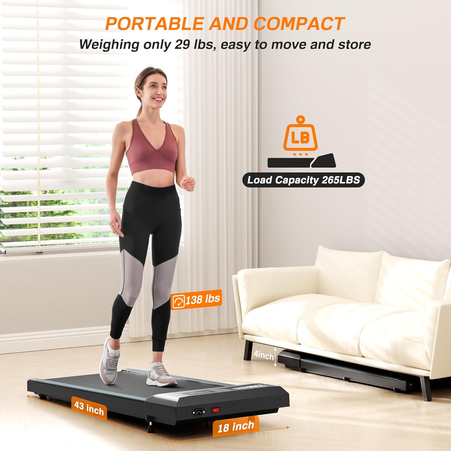 WELLFIT 10% Incline Walking Pad with Handle Bar, Foldable Treadmills for Home and Office, Under Desk Treadmill 320lbs Capacity, 3.0HP Voice Control, Portable Compact for Condo Space Saver Easy to Move - Image 6