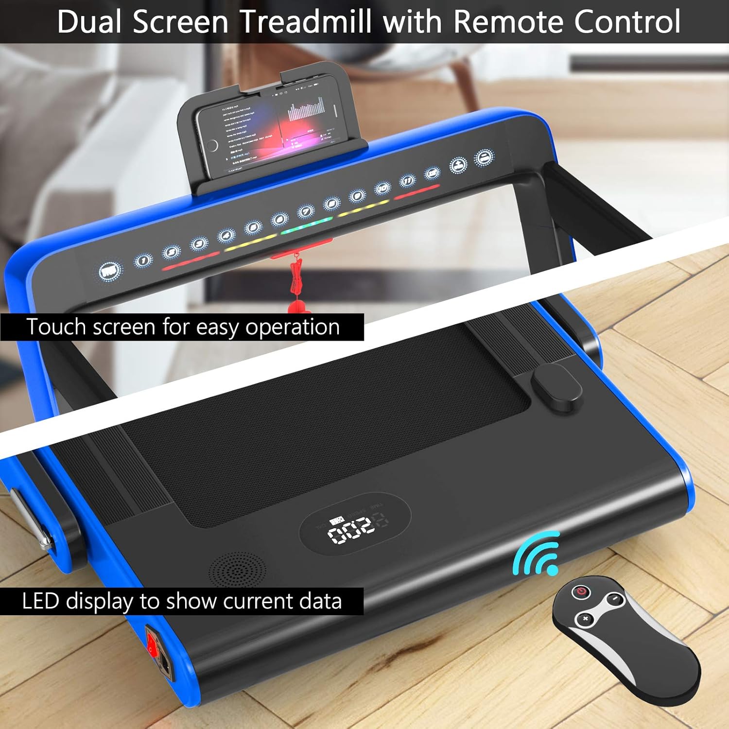 Goplus 2 in 1 Folding Treadmill with Dual Display, 2.25HP Superfit Under Desk Electric Pad Treadmill, Installation-Free, Blue Tooth Speaker, APP Control, Remote Control, Walking Jogging for Home - Image 3