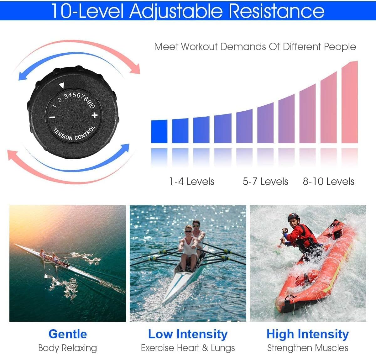 Folding Rowing Machines for Home Use, Magnetic Rower, Rowing Machines for Home Use 10 Level Adjustable Magnetic Resistance with LCD Monitor,330lbs MAX - Image 3