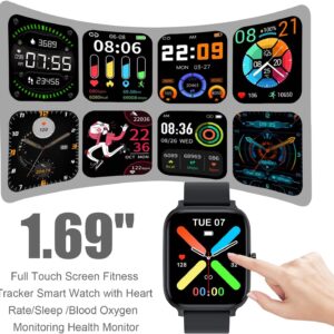 Smart Watch for Men Women Compatible with iPhone Samsung Android Phone 1.83 inch Full Touch Screen IP68 Waterproof Bluetooh Fitness Tracker Heart Rate/Sleep Monitor, Black