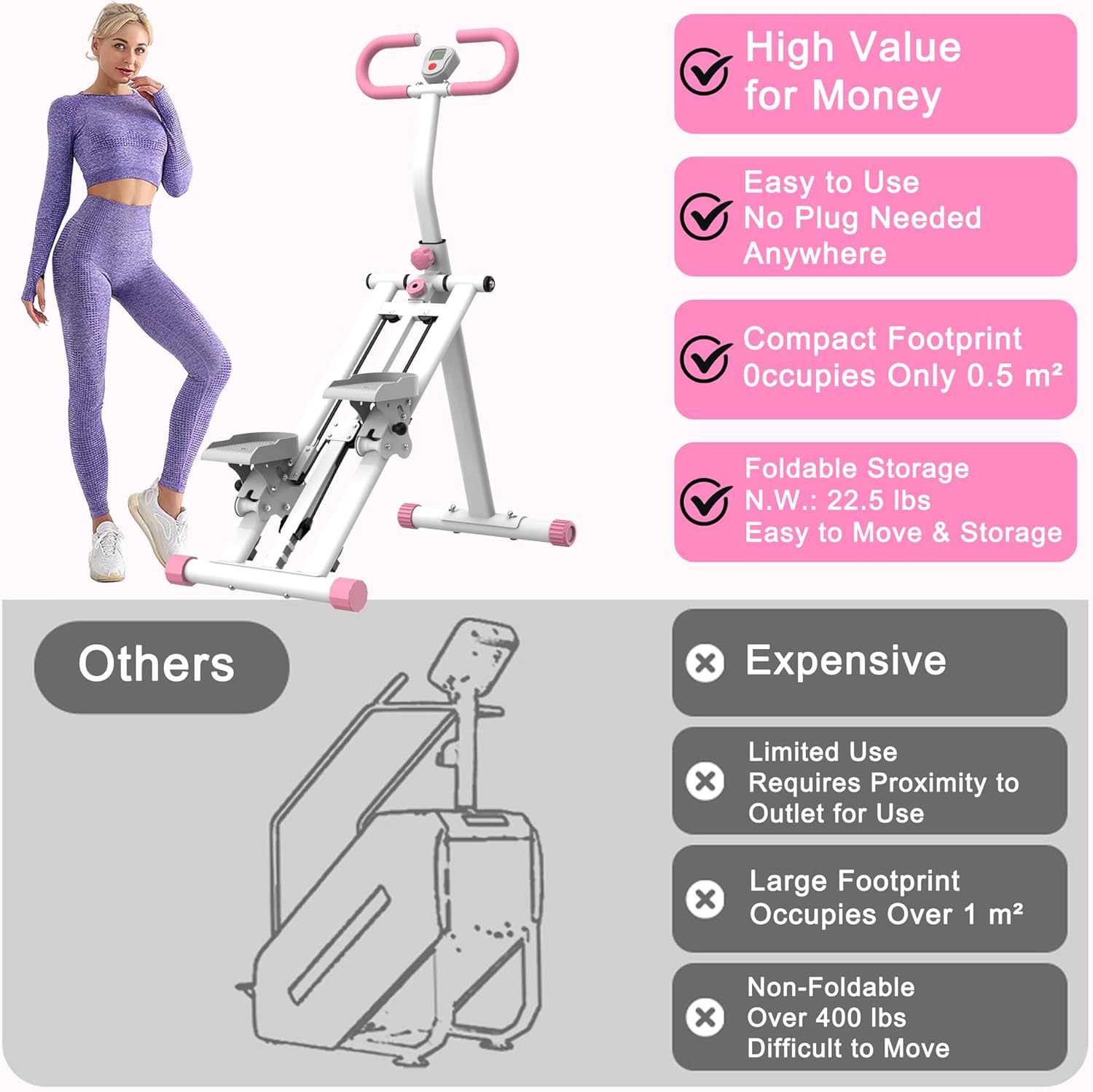 Stair Stepper for Home-Upgrade Vertical Climber Workout Machine for Full-Body Exercise Climber Fitness Equipment with Stable Frame Adjustable Handlebar - Image 5