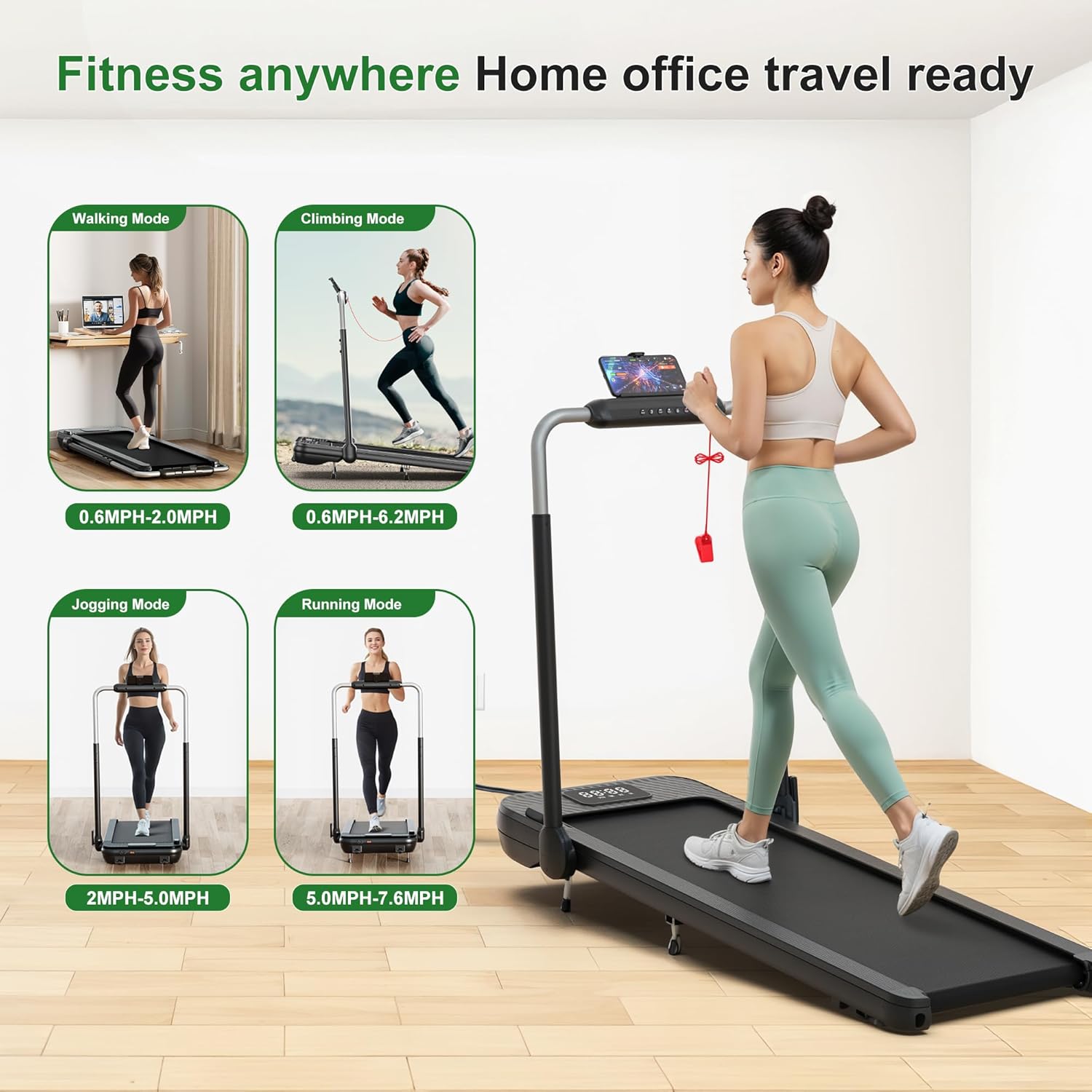 WELLFIT Folding Treadmill with 10% Incline,340+ lbs Capacity Portable Treadmills with Handlebar, Under Desk Treadmill for Home Office,Low Noise Walking Pad with Smart Voice Control for Jogging Running - Image 7