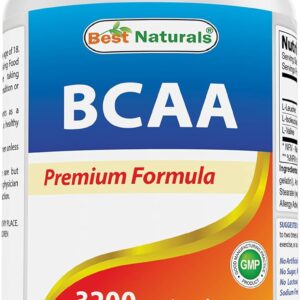 Best Naturals BCAA Branch Chain Amino Acid, 3200mg per Serving, 200 Capsules – Pharmaceutical Grade – 100% Pure Instantized Formula | Pre/Post Workout Bodybuilding Supplement | Boost Muscle Growth