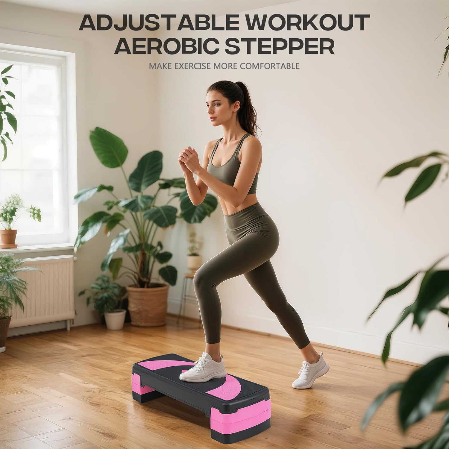 31" Aerobic Exercise Step Platform, Step Up Exercise Platform with 4" 6" 8" Adjustable Risers, Stair Stepper Workout Stepper for Home Gym Strength Training Fitness Equipment - Image 3