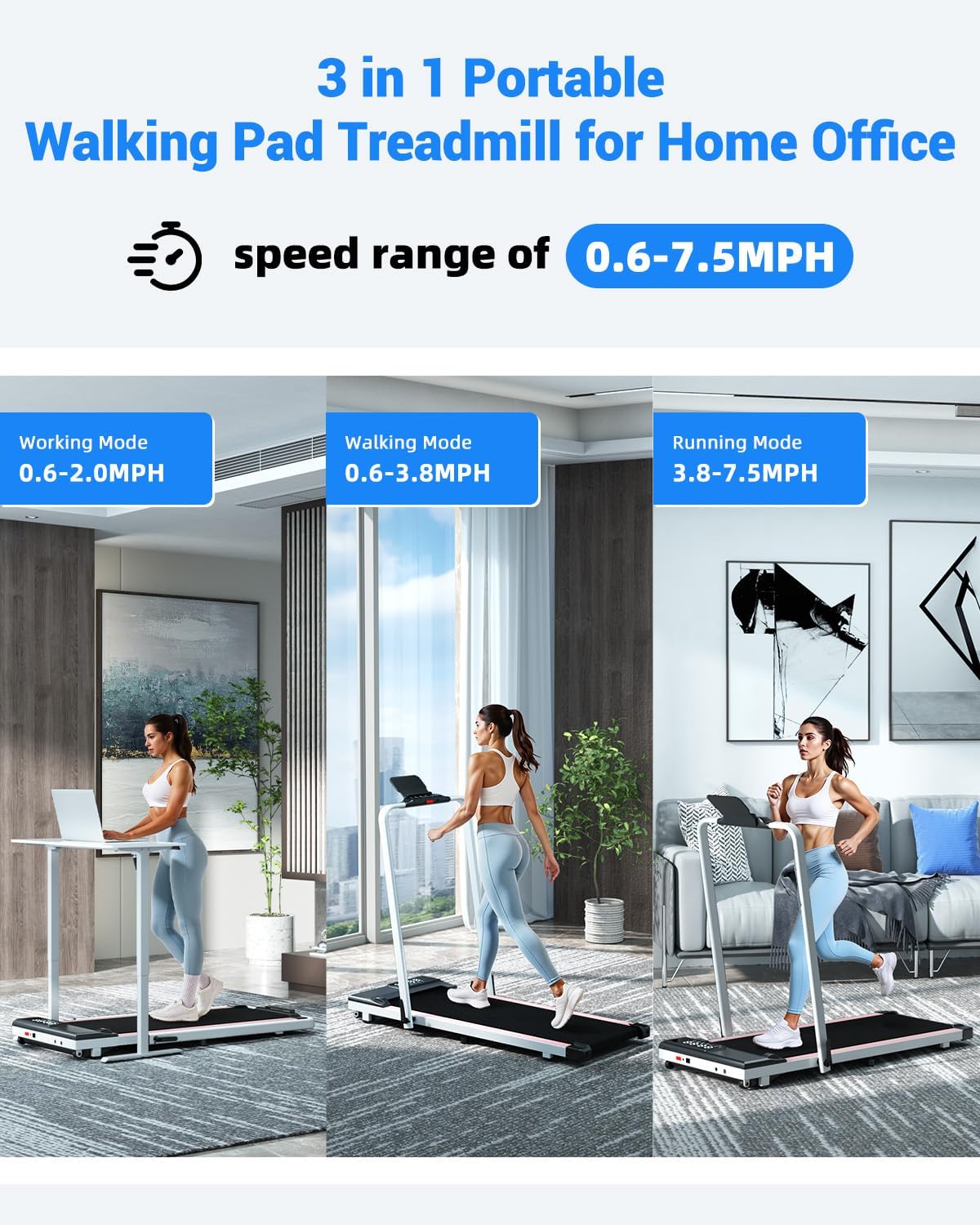 Walking Pad Treadmill with Handle Bar 3.0 HP Foldable Treadmills 300LBS Capacity Folding Walking Pad 3 in 1 Under Desk Treadmill Remote Control with APP - Image 2
