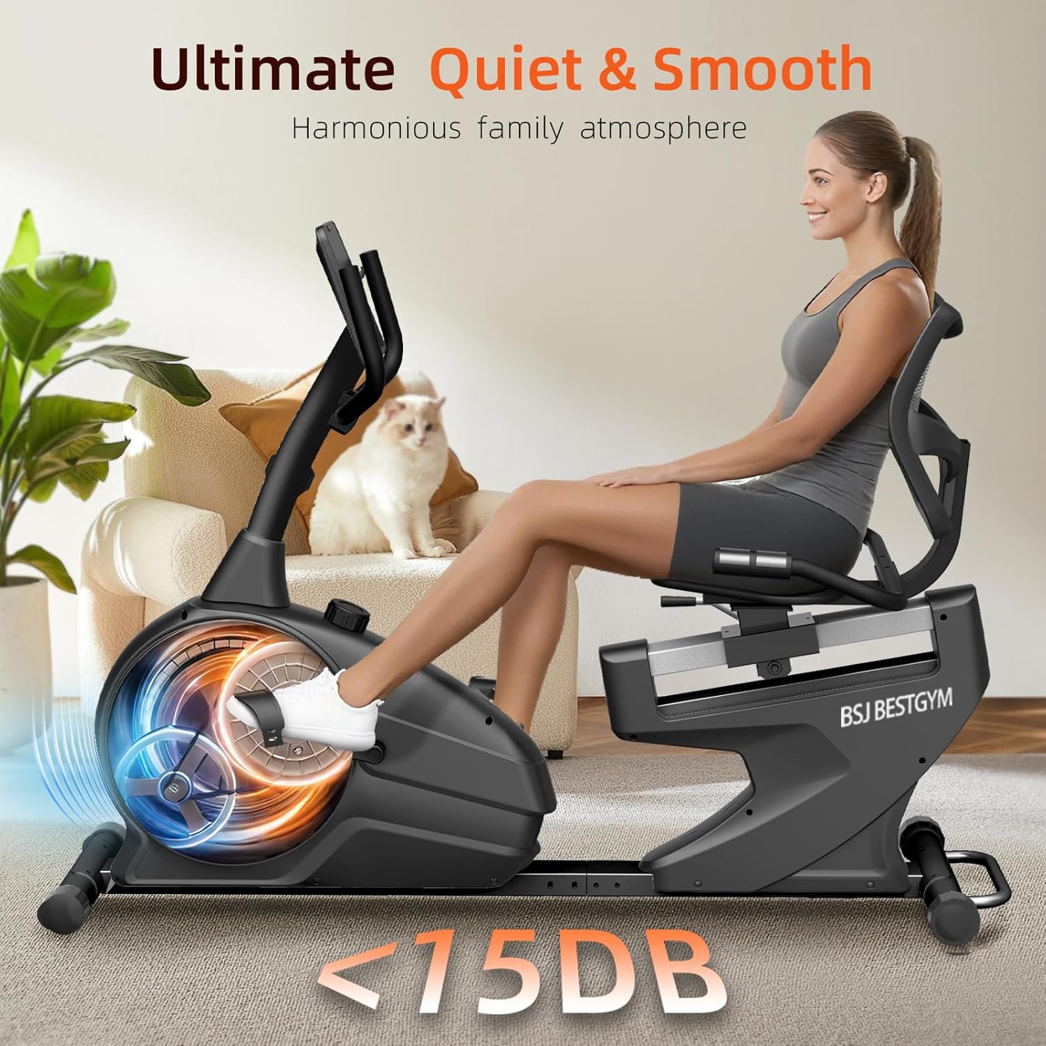 Recumbent Exercise Bike, Recumbent Stationary Bike for Home, Recumbent Bike 350LBS Weight Capacity, Magnetic Recumbent Bike with Smart APP, LCD Monitor, Heart Rate Handle - Image 6