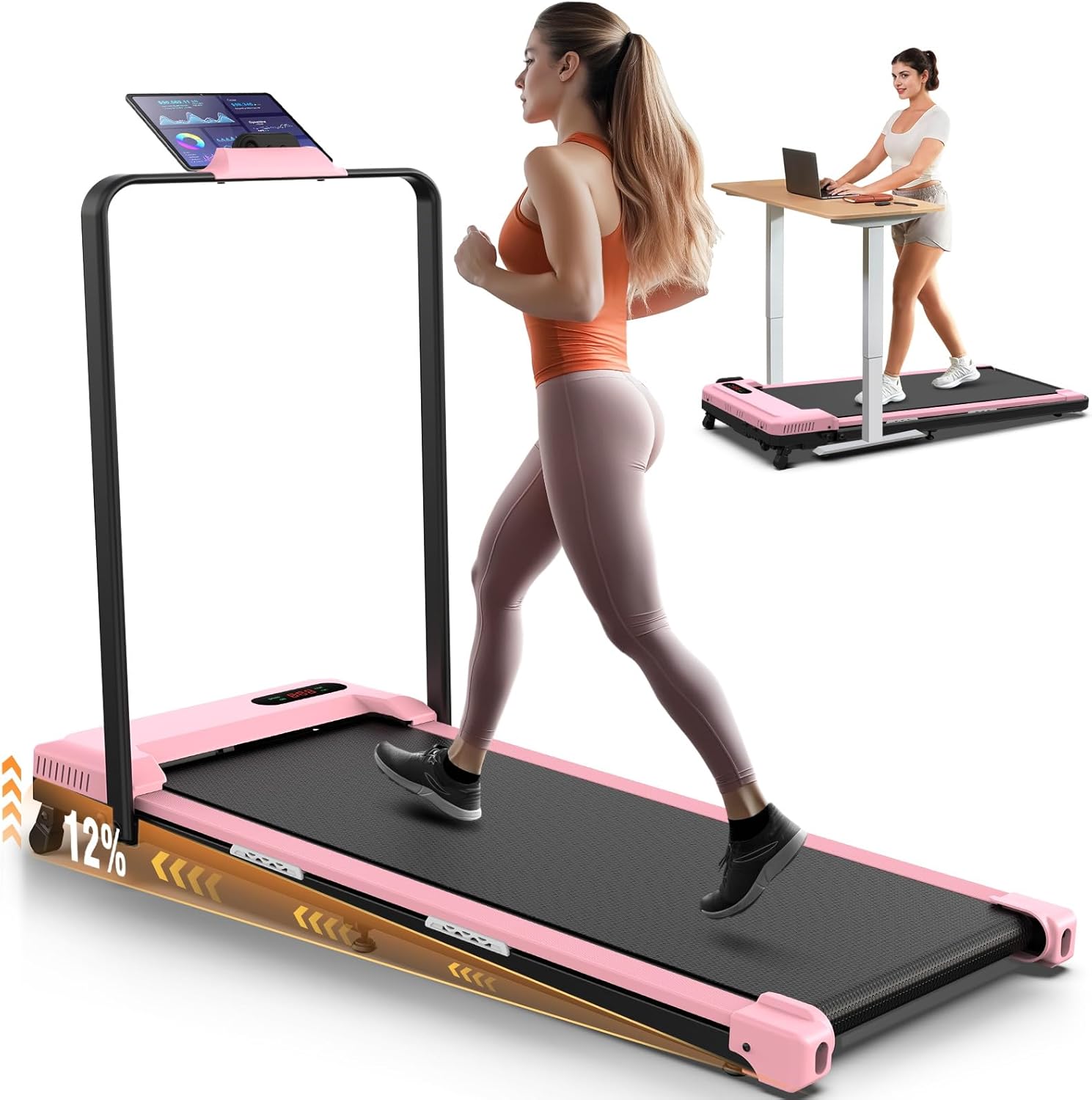 FUNMILY Foldable Walking Pad Treadmill with Incline, Folding Treadmill with Handle Bar and Adjustable Incline, 3.0HP Portable Electric Treadmills with Handles for Home Small, 320 LBS Weight Capacity