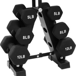 BalanceFrom Neoprene Coated Iron Dumbbell Hex Weights Set with Stand – Color-Coded or Black Options with Non-Slip Grip for Strength Training, Resistance Workouts, and Home Gym Fitness