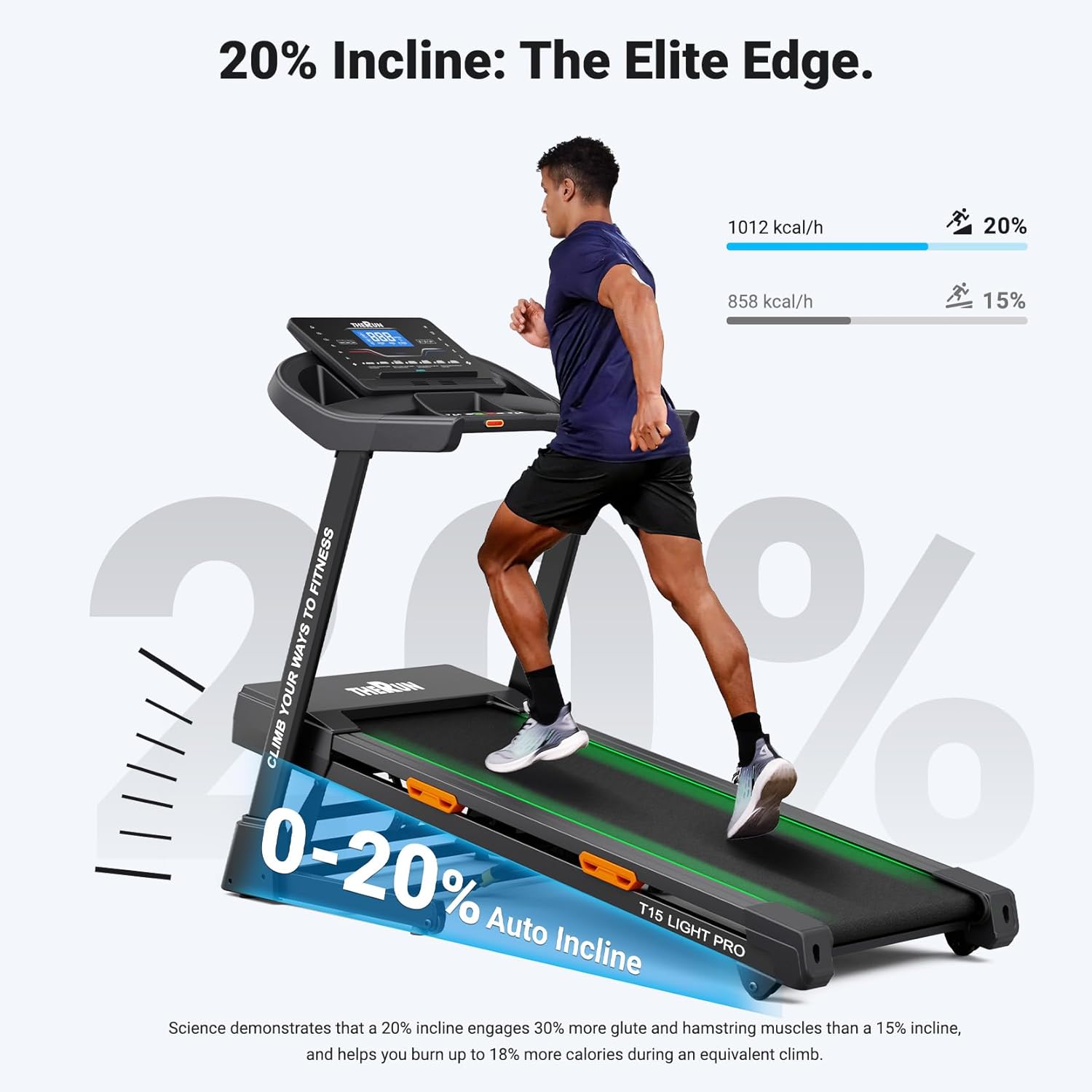 THERUN 20% Auto Incline Treadmill, 12 MPH and 3.5 HP, 55" x 20" Large Running Belt with Advanced Console, All-in-One Foldable Treadmills for Home with Incline for Intensive Workout - Image 5