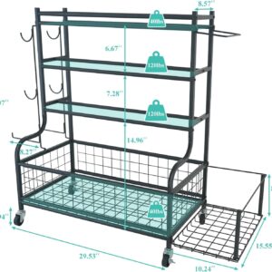 Dumbbell Rack, Weight Rack for Kettlebells, Storage Holder for Yoga and Workout Equipment, Home Gym Storage Rack with Wheels,Hooks and Mesh Top