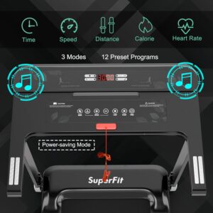 Goplus Folding Treadmill, Compact Superfit Treadmill with APP Control, Blue Tooth Speaker, 12 Preset Programs, LED Display and Device Holder, Walking Running Machine for Home Office