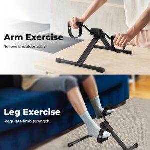 Folding Pedal Exerciser Under Desk Bike, Mini Exercise Bike for Arm/Leg Workout, Under Desk Cycle with Adjustable Resistance, Foot Exercise Machine with LCD Monitor
