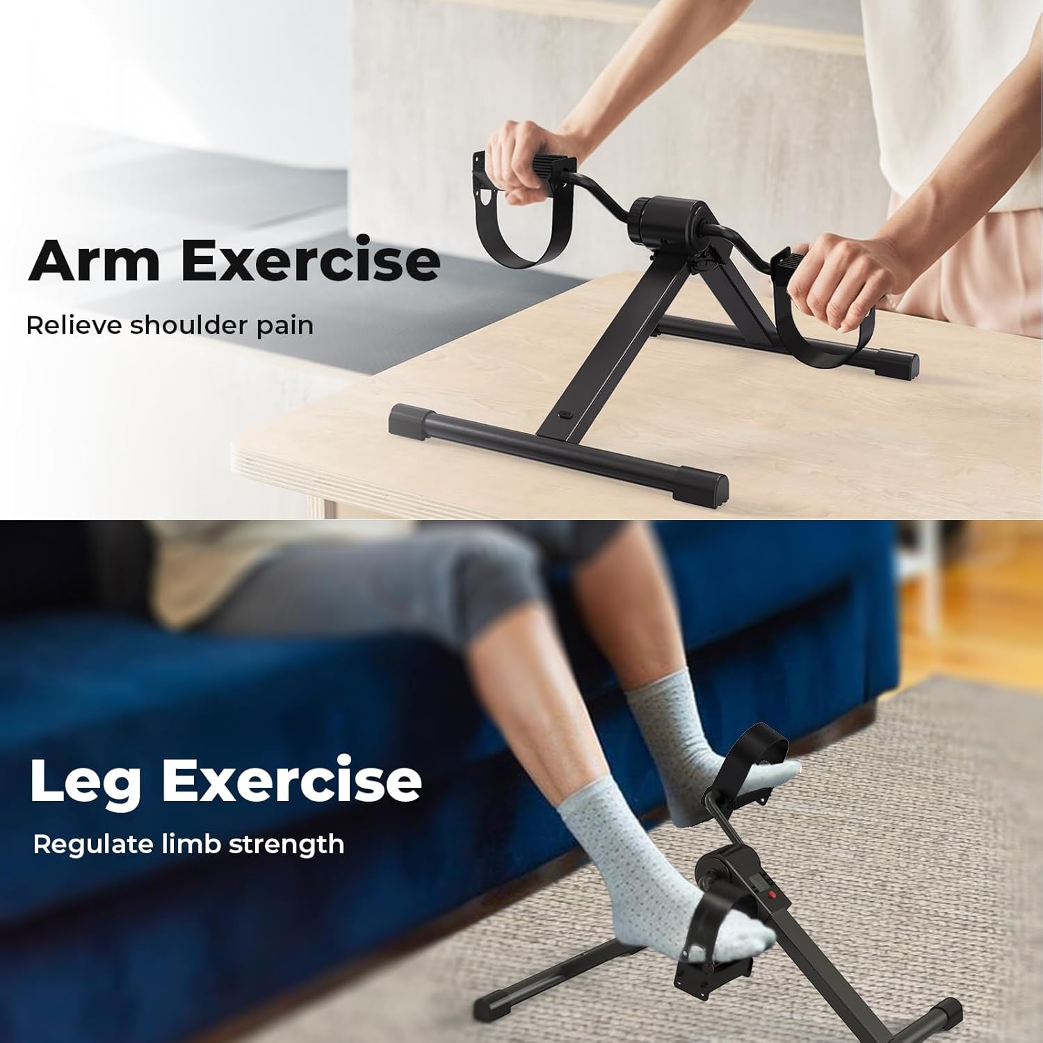 Folding Pedal Exerciser Under Desk Bike, Mini Exercise Bike for Arm/Leg Workout, Under Desk Cycle with Adjustable Resistance, Foot Exercise Machine with LCD Monitor - Image 2