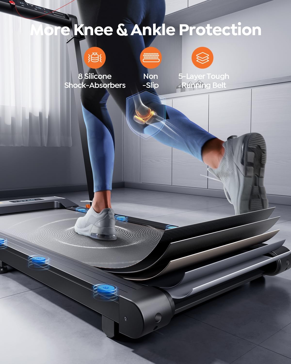 2 in 1 Folding Treadmills for Home Small Office, 2.5HP Walking Pad Treadmill with Handle Bar, 300lbs Capacity, Copmact Protable Treadmill with Smart APPs, 12 HIIT Modes and Touch Screen - Image 5