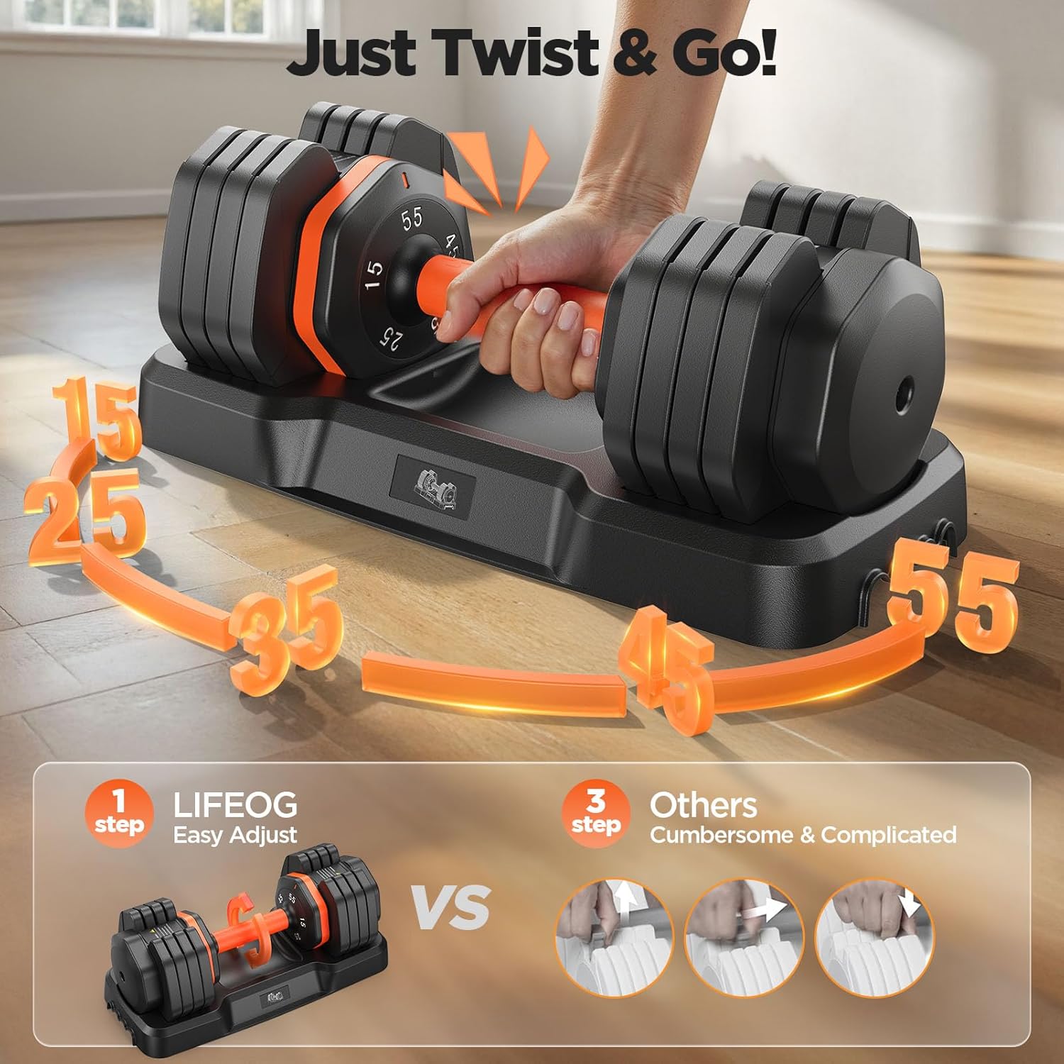 2025 Updated Adjustable Dumbbell Set of 2, 110lbs/50lbs Weights Dumbbell Set with Storage Box, 25lbs/55lbs Adjustable Weights with Anti-slip Silicone Grip, Weight Set For Home Gym Suit both Men and Women - Image 3