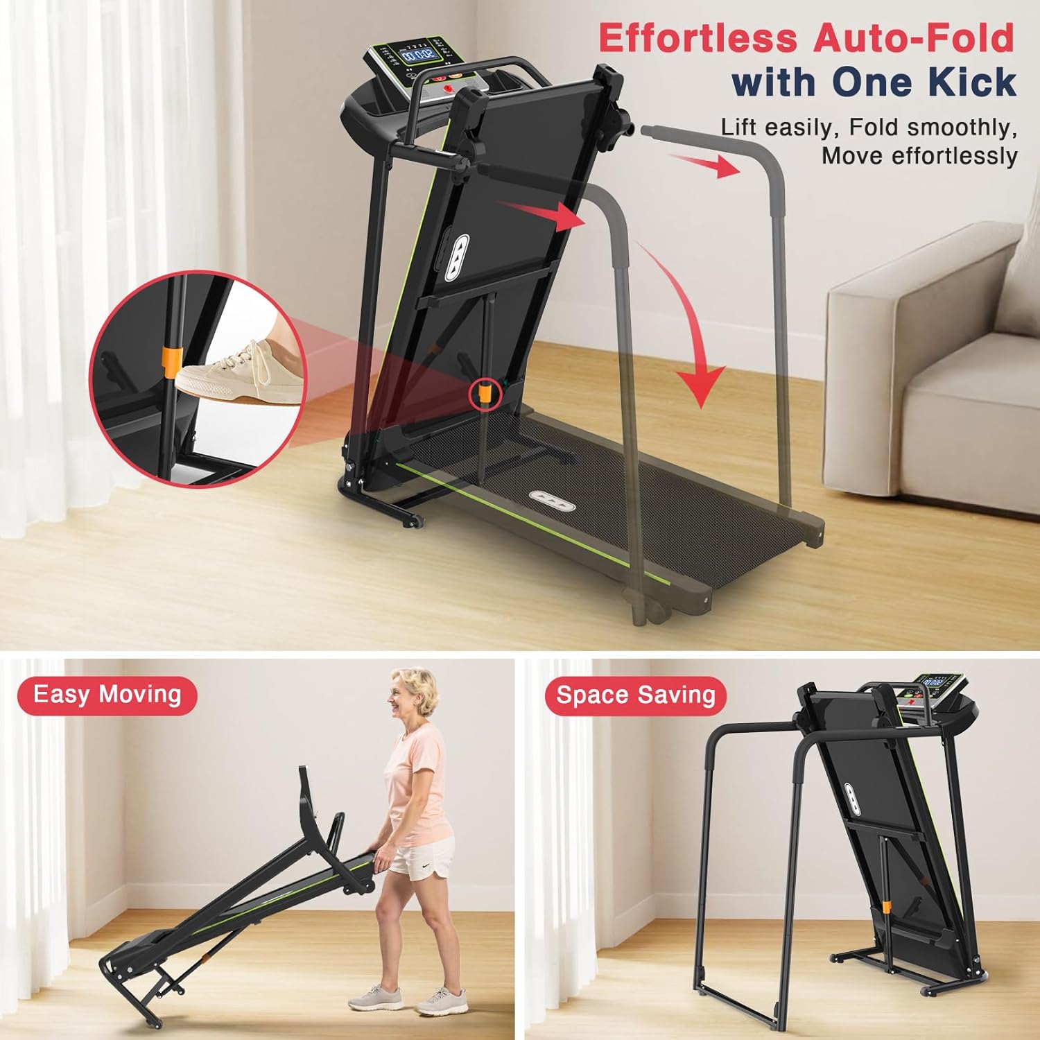 Redliro Walking Treadmill with Long Handrail for Balance, Recovery Fitness Exercise Machine Foldable for Home use with Holder for Phone & Cup,LCD Display, 300 lbs Capacity - Image 6