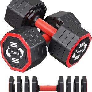 Yoleo Adjustable Dumbbell Set, 4 in 1 Free Weights Dumbbells Set for Home Gym, Each 10lb 15lb 20lb 25lb with TPU Soft Rubber Handle for Full Body Exercise Training