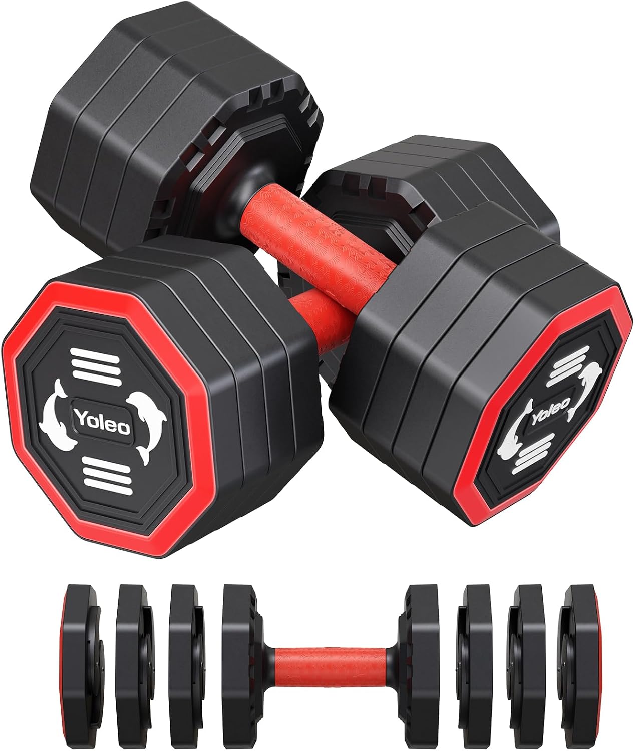 Yoleo Adjustable Dumbbell Set, 4 in 1 Free Weights Dumbbells Set for Home Gym, Each 10lb 15lb 20lb 25lb with TPU Soft Rubber Handle for Full Body Exercise Training