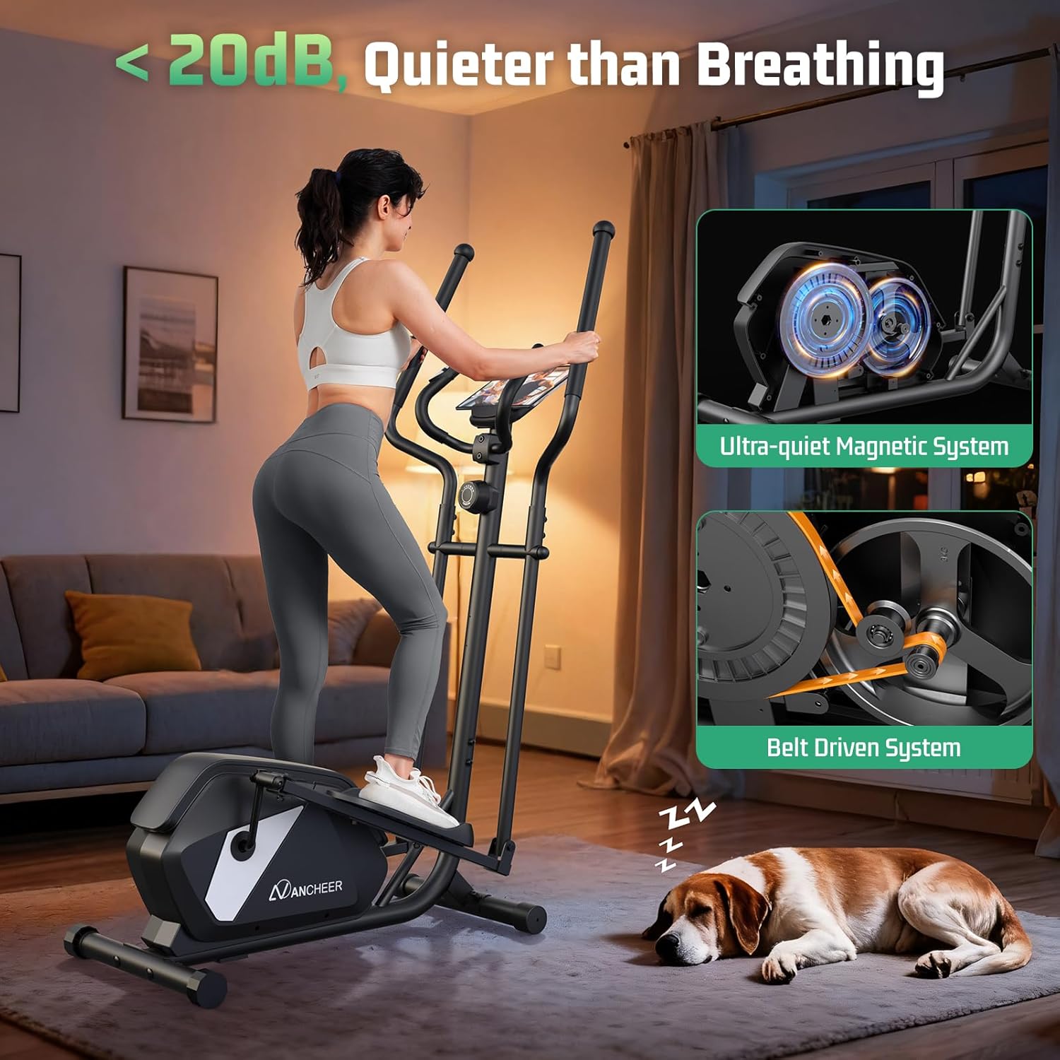 ANCHEER Elliptical Exercise Machine,Elliptical Machine for Home with Ultra-Smooth Magnetic Drive,14 Levels Resistance Elliptical Trainer,Cardio Machines with LCD Monitor Device Holder,15" Stride - Image 5