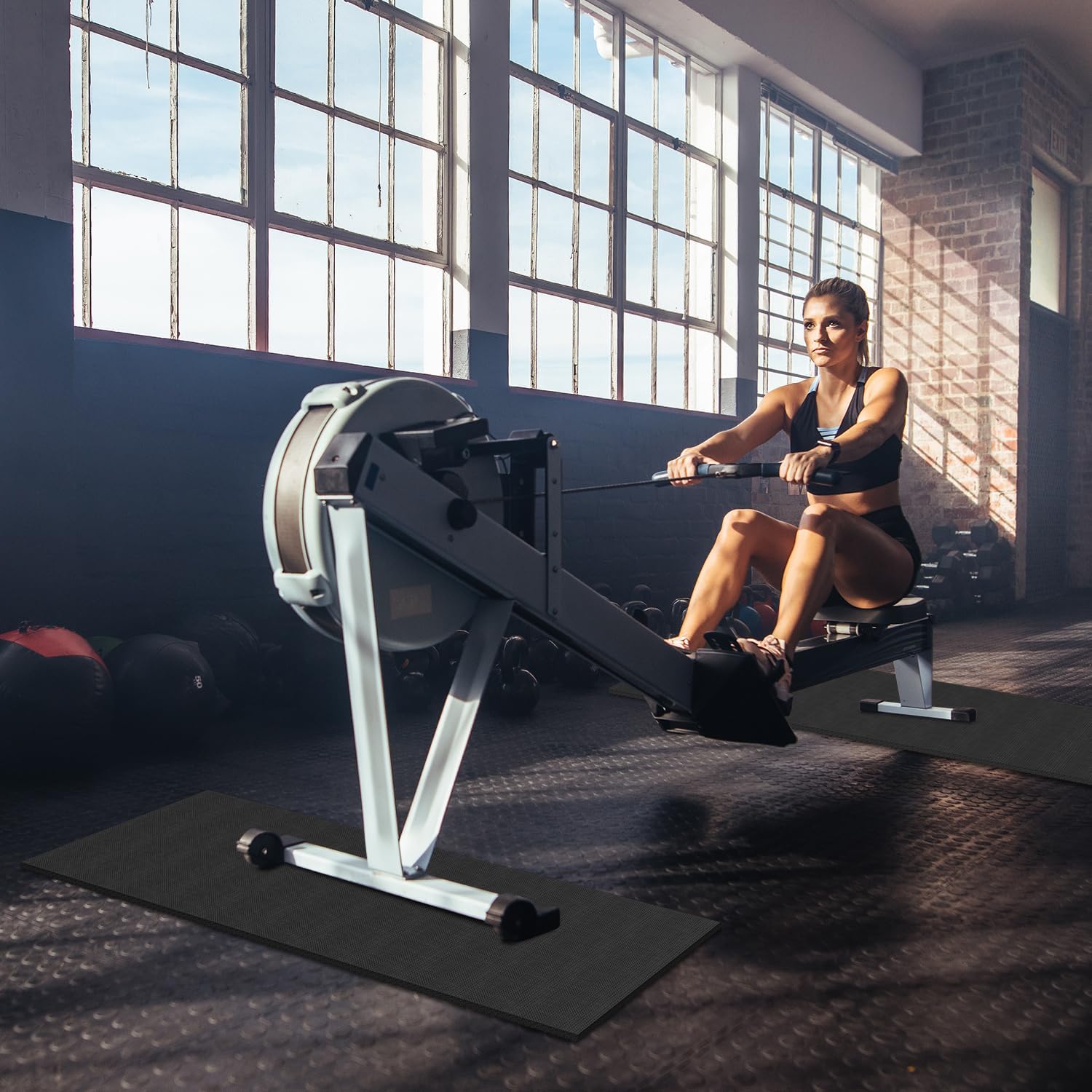 2PCS Fitness Equipment Mats and Floor Protector, Non-Slip Mat Rowing, Rowing Machine Bike Mat for Carpet & Hardwood Floors, Exercise Bike Mats (Two Pieces:36 * 12 inch) - Image 8