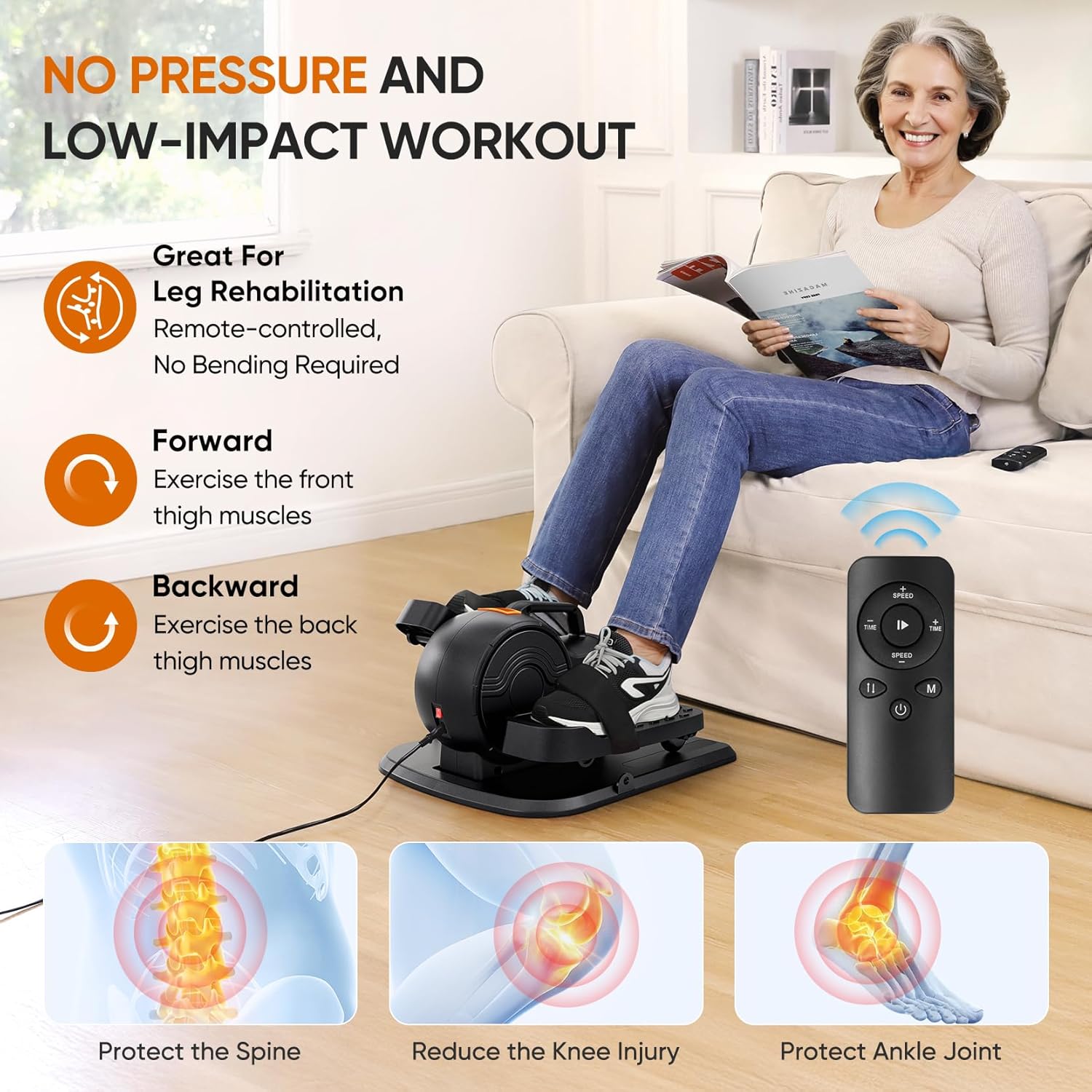 Dripex Under Desk Elliptical Machine, 3-in-1 Electric Ellipse Leg Exerciser As Seen On TV, 10 Adjustable Speed & Resistance, Seated Pedal Exerciser for Seniors with Remote, Fully Assembled - Image 4