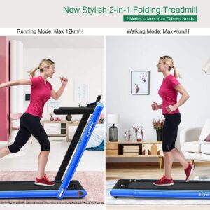 GYMAX Walking Pad, 2.25HP Dual Display Foldable Treadmill for Home with Remote/Smart App Control, Portable Compact Treadmill for Office Under Desk, Folding Running Machine for Small Spaces