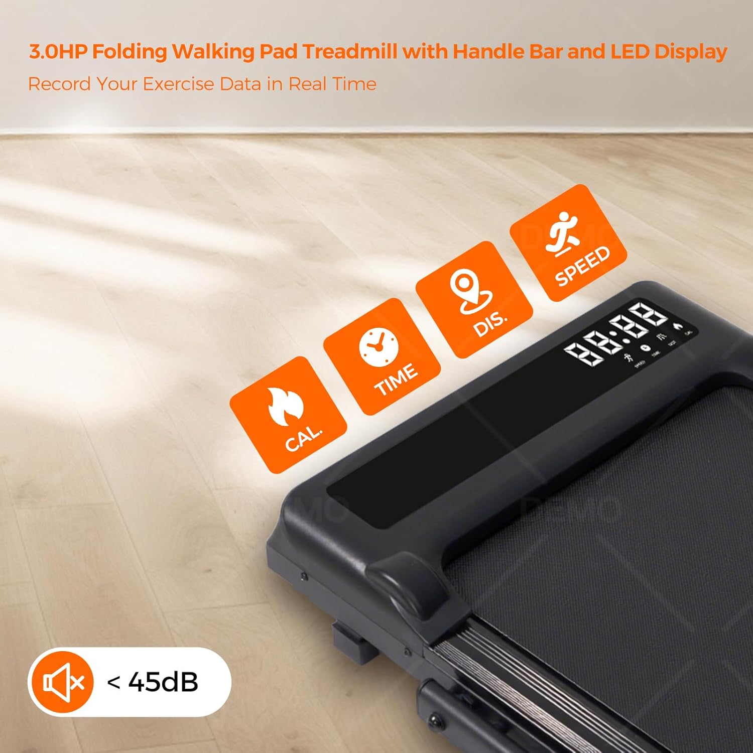 Portable Compact Treadmill with Handles for Home Small Spaces, Foldable Folding Walking Pad Treadmill with Handle Bar, 3.0HP Electric Walking Pads Treadmills Home with 320LB Capacity, LED Display - Image 4