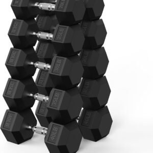 PAPABABE Hex Dumbbell Set 45-550 lb, Rubber Encased Home Gym Dumbbells, Weights Dumbbells for Women & Men, Hand Weight for Strength Training