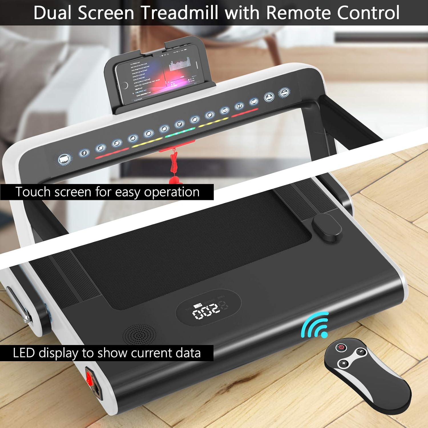 Goplus 2 in 1 Folding Treadmill with Dual Display, 2.25HP Superfit Under Desk Electric Pad Treadmill, Installation-Free, Blue Tooth Speaker, APP Control, Remote Control, Walking Jogging for Home - Image 3