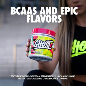 GHOST BCAA Powder Amino Acids Supplement, Lemon Crush – 30 Servings – Sugar-Free Intra, Post & Pre Workout Amino Powder & Recovery Drink, 7G BCAA