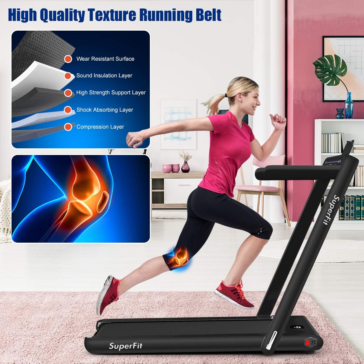 GYMAX Walking Pad, 2.25HP Dual Display Foldable Treadmill for Home with Remote/Smart App Control, Portable Compact Treadmill for Office Under Desk, Folding Running Machine for Small Spaces - Image 6