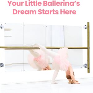 Kids Wall Mounted Ballet Barre 2FT & 4FT with Mirror Set and Mat – Home Dance Studio Kit for Confidence, Balance – 3-Height Adjustable Bar for Stretching in Nursery and Playroom