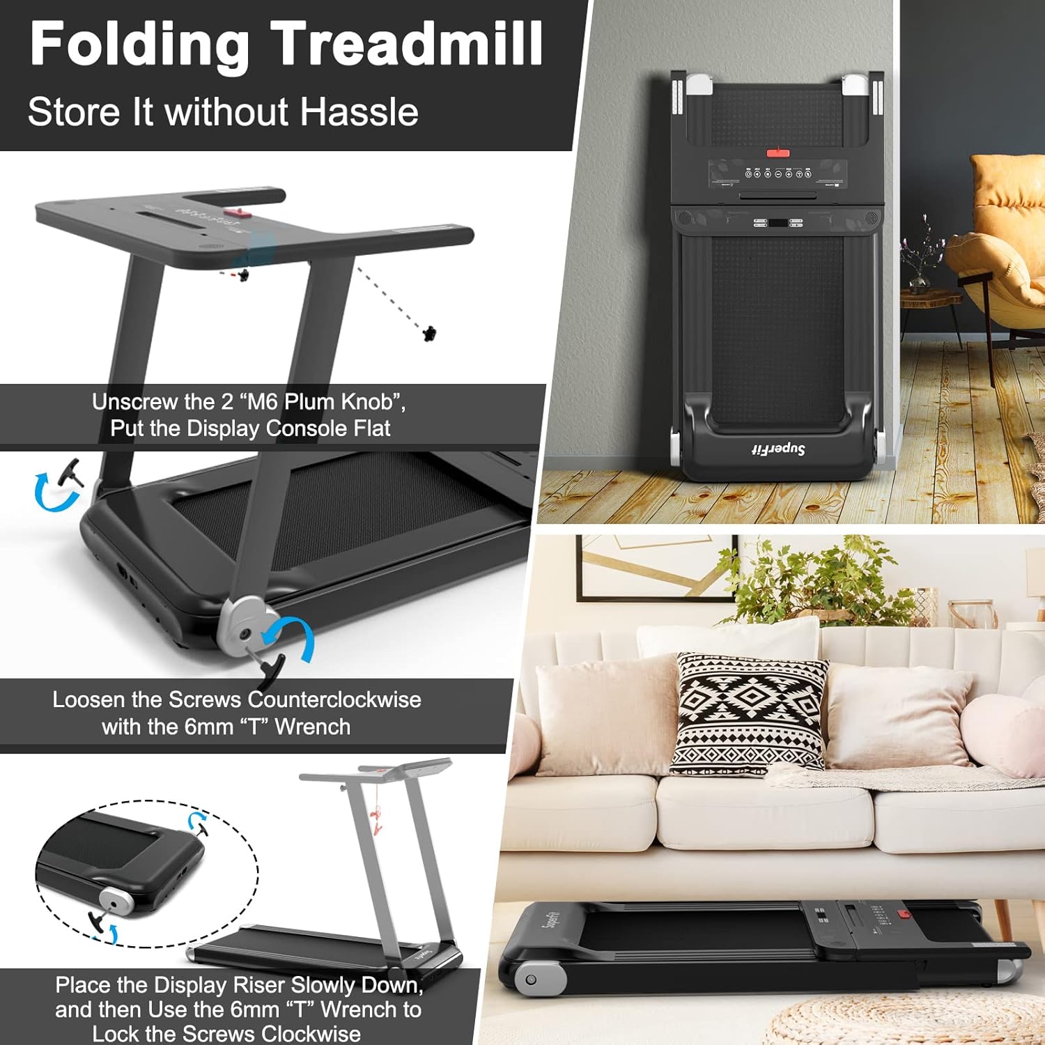 Goplus Folding Treadmill, Compact Superfit Treadmill with APP Control, Blue Tooth Speaker, 12 Preset Programs, LED Display and Device Holder, Walking Running Machine for Home Office - Image 6